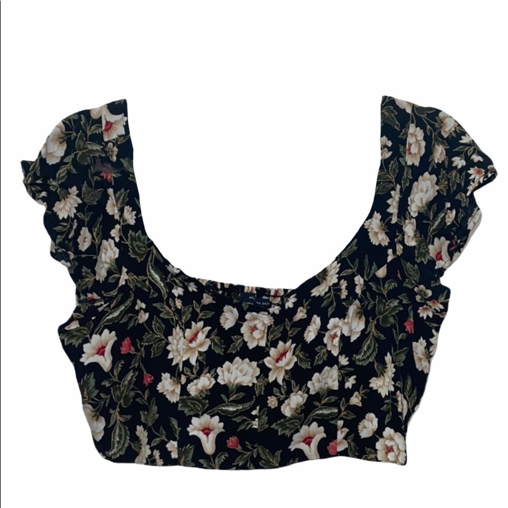 American Eagle Floral Crop Top Black